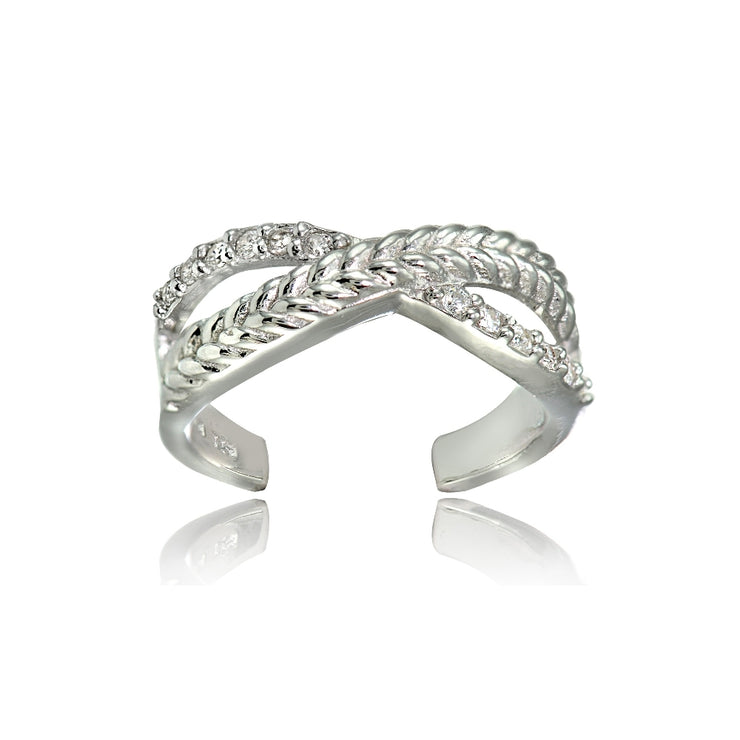 Sterling Silver Cubic Zirconia Braided Infinty Toe Ring