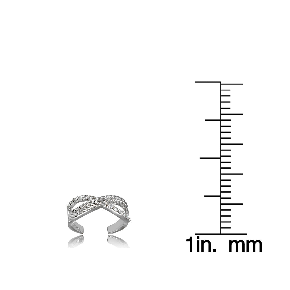 Sterling Silver Cubic Zirconia Braided Infinty Toe Ring-3