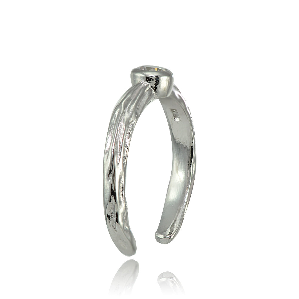 Sterling Silver Cubic Zirconia Bezel-Set Hammered Toe Ring-2