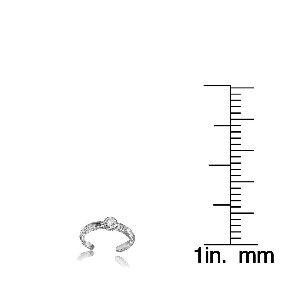 Sterling Silver Cubic Zirconia Bezel-Set Hammered Toe Ring-3