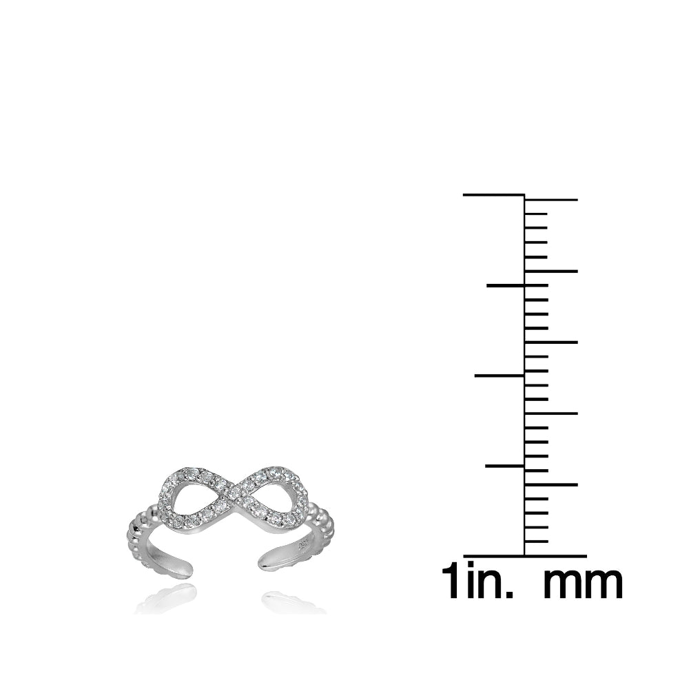 Sterling Silver Cubic Zirconia Rope Infinity Toe Ring-3