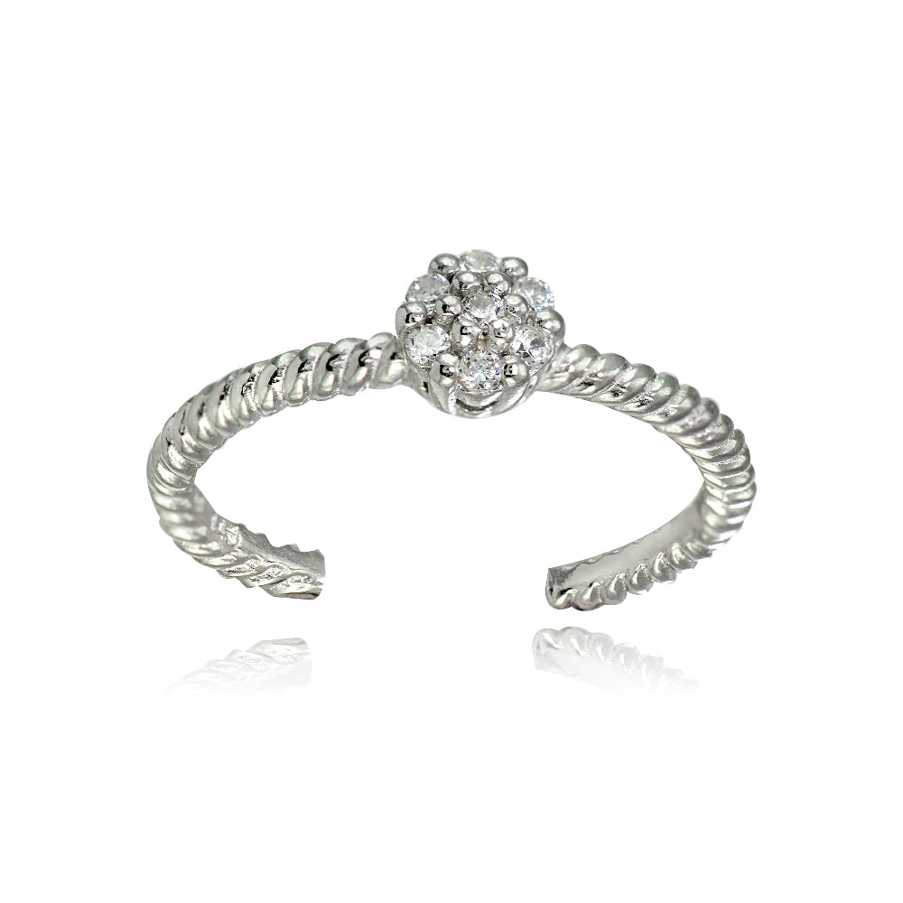 Sterling Silver Cubic Zirconia Flower Rope Toe Ring