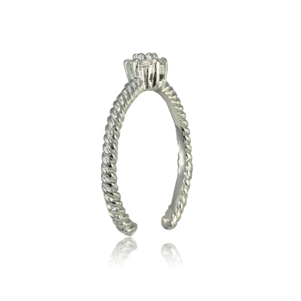 Sterling Silver Cubic Zirconia Flower Rope Toe Ring