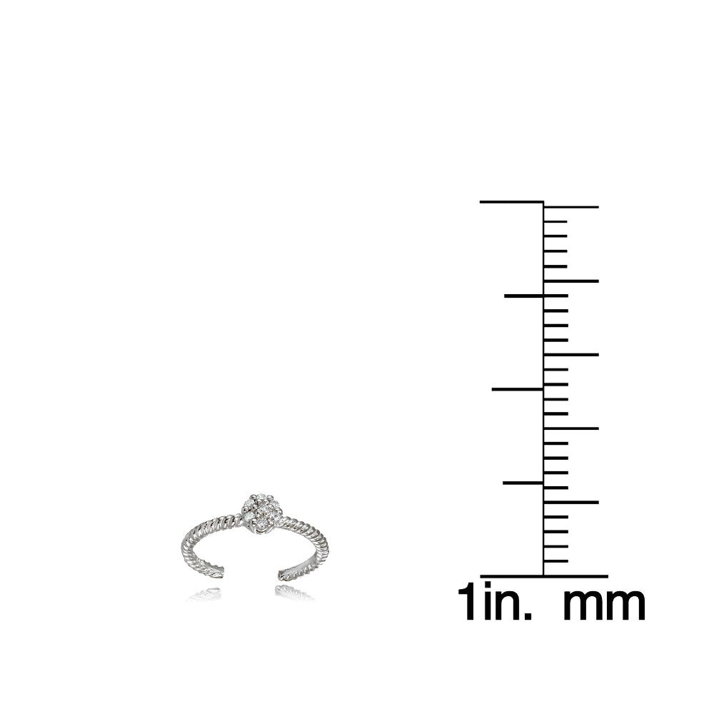 Sterling Silver Cubic Zirconia Flower Rope Toe Ring-3
