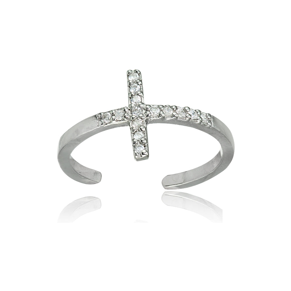 Sterling Silver Cubic Zirconia Sideways Cross Toe Ring