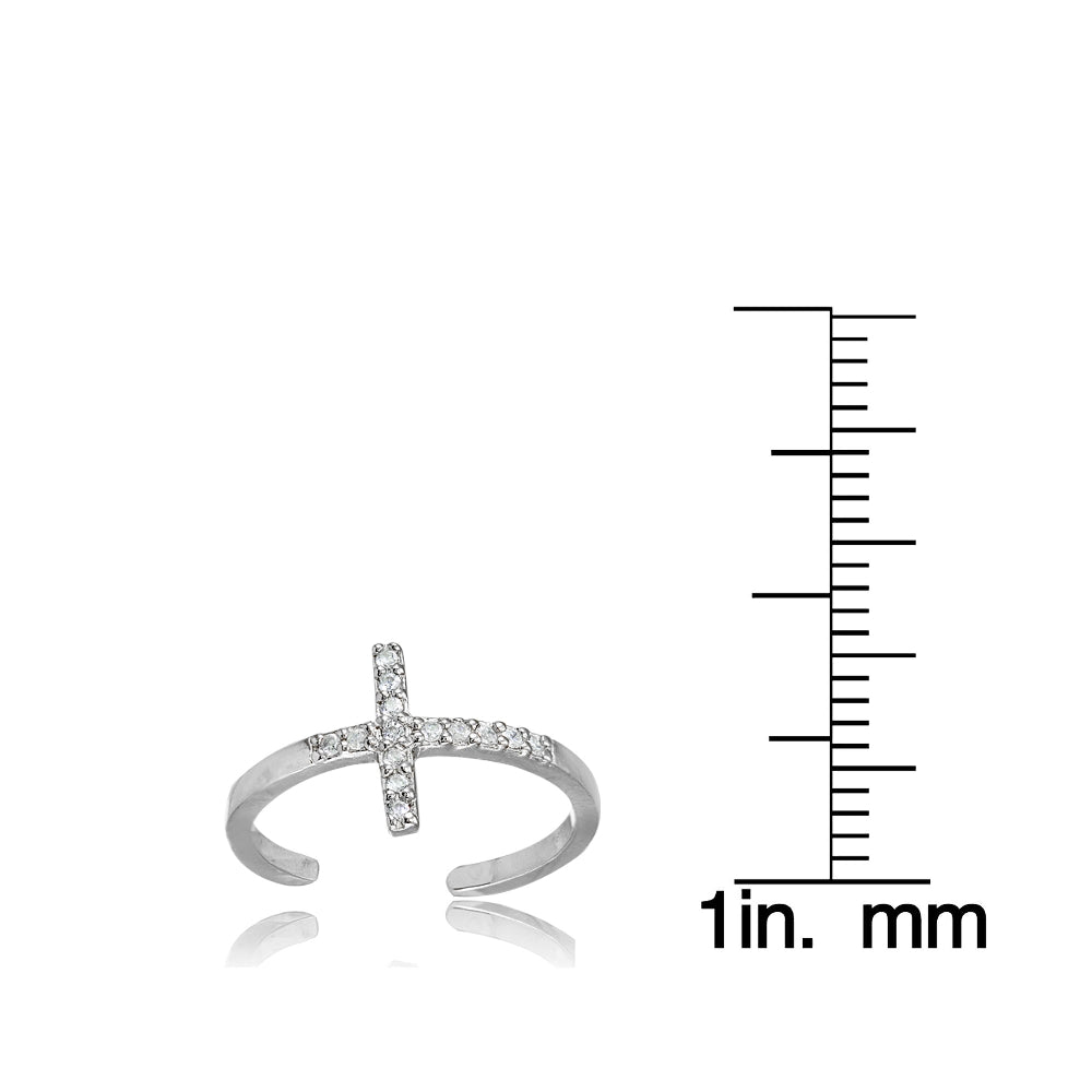 Sterling Silver Cubic Zirconia Sideways Cross Toe Ring-3