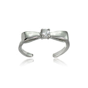 Sterling Silver Cubic Zirconia Bow Tie Toe Ring