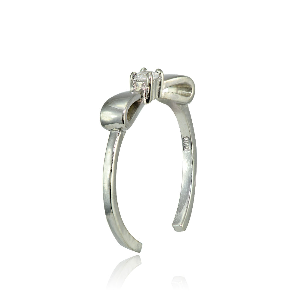 Sterling Silver Cubic Zirconia Bow Tie Toe Ring-2