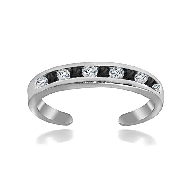 Sterling Silver Channel Set Black & White Cubic Zirconia Toe Ring