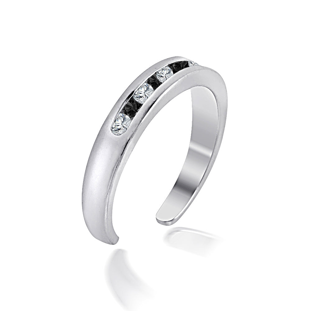 Sterling Silver Channel Set Black & White Cubic Zirconia Toe Ring-2