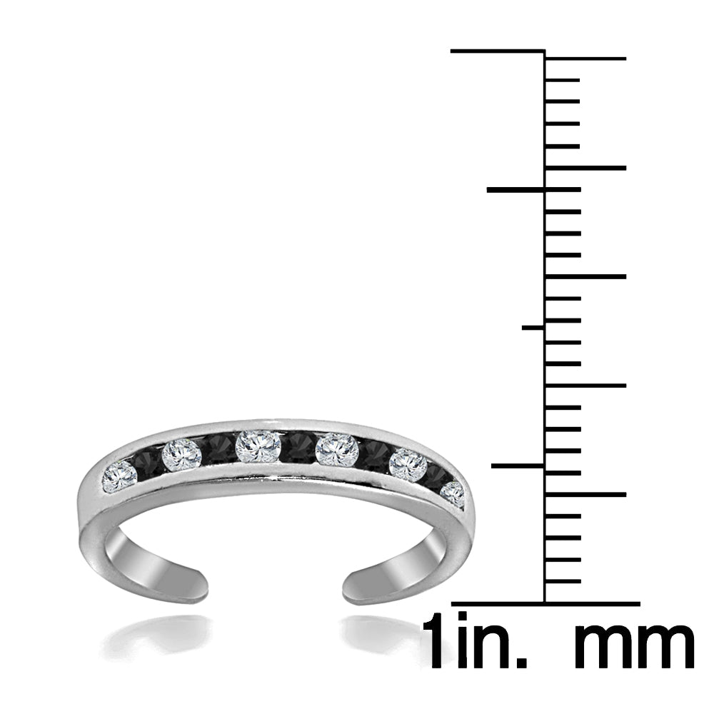 Sterling Silver Channel Set Black & White Cubic Zirconia Toe Ring-3