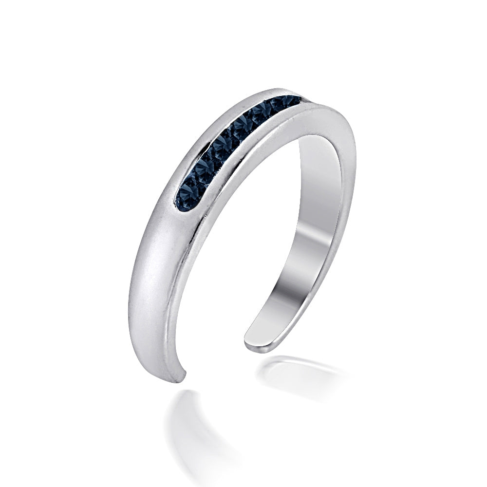 Sterling Silver Channel Set Created Sapphire Toe Ring-2