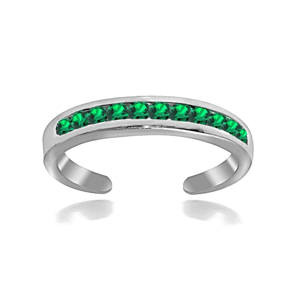 Sterling Silver Channel Set Created Emerald Toe Ring