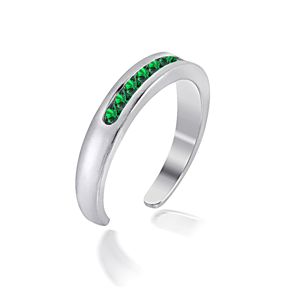 Sterling Silver Channel Set Created Emerald Toe Ring-2