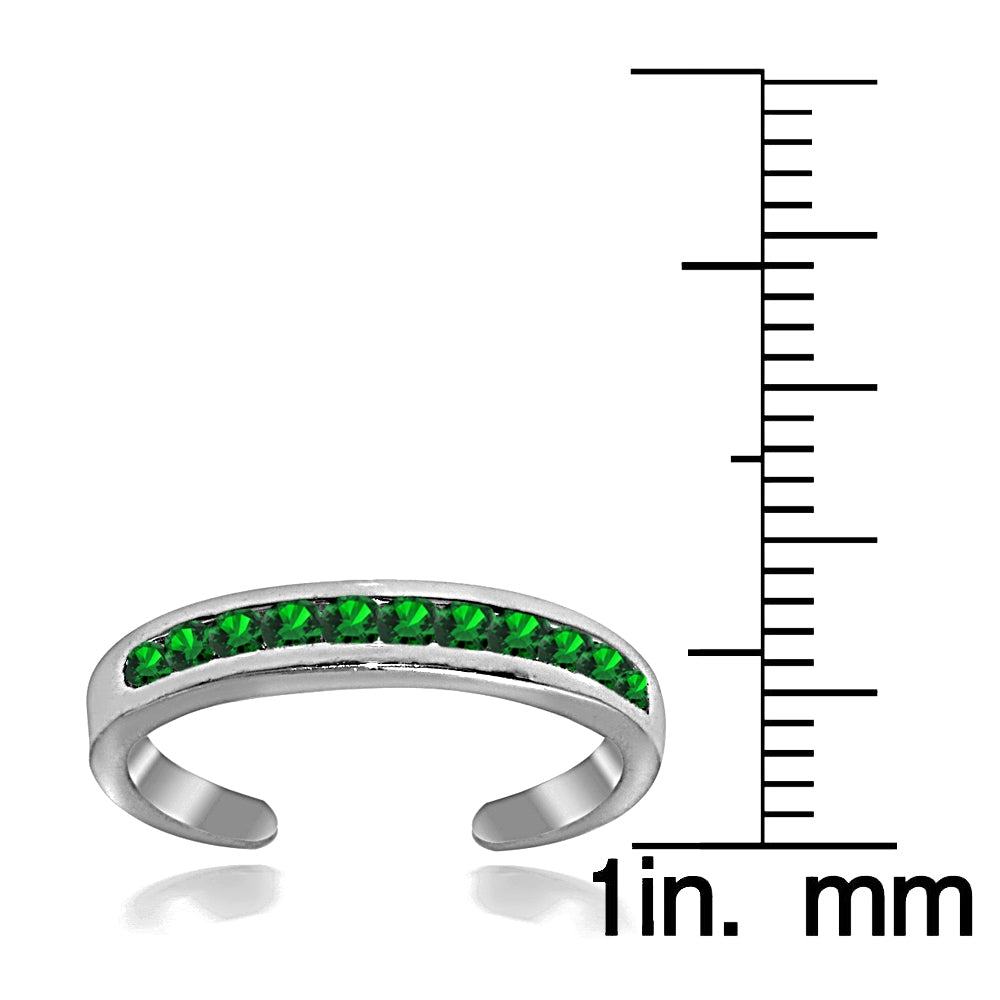 Sterling Silver Channel Set Created Emerald Toe Ring-3