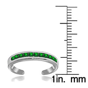 Sterling Silver Channel Set Created Emerald Toe Ring