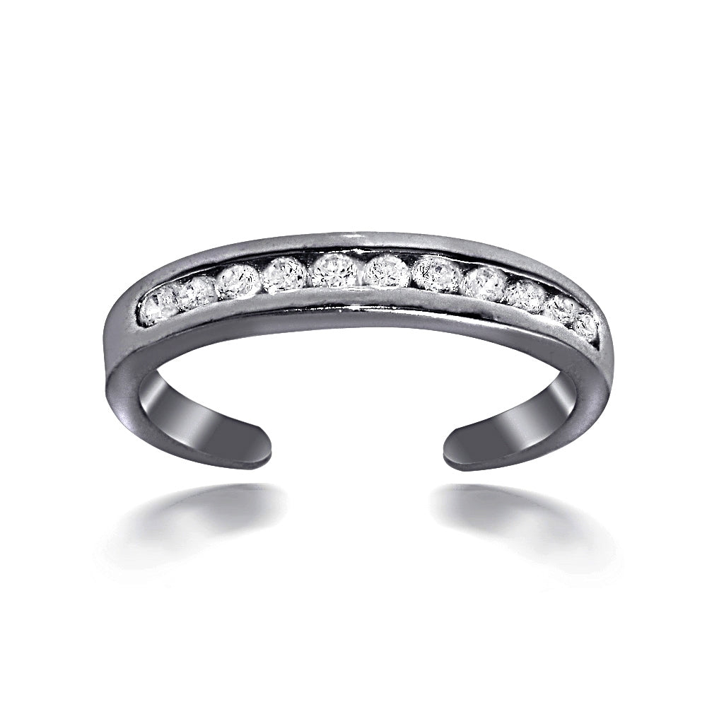 Black Flash Sterling Silver Channel Set Cubic Zirconia Toe Ring