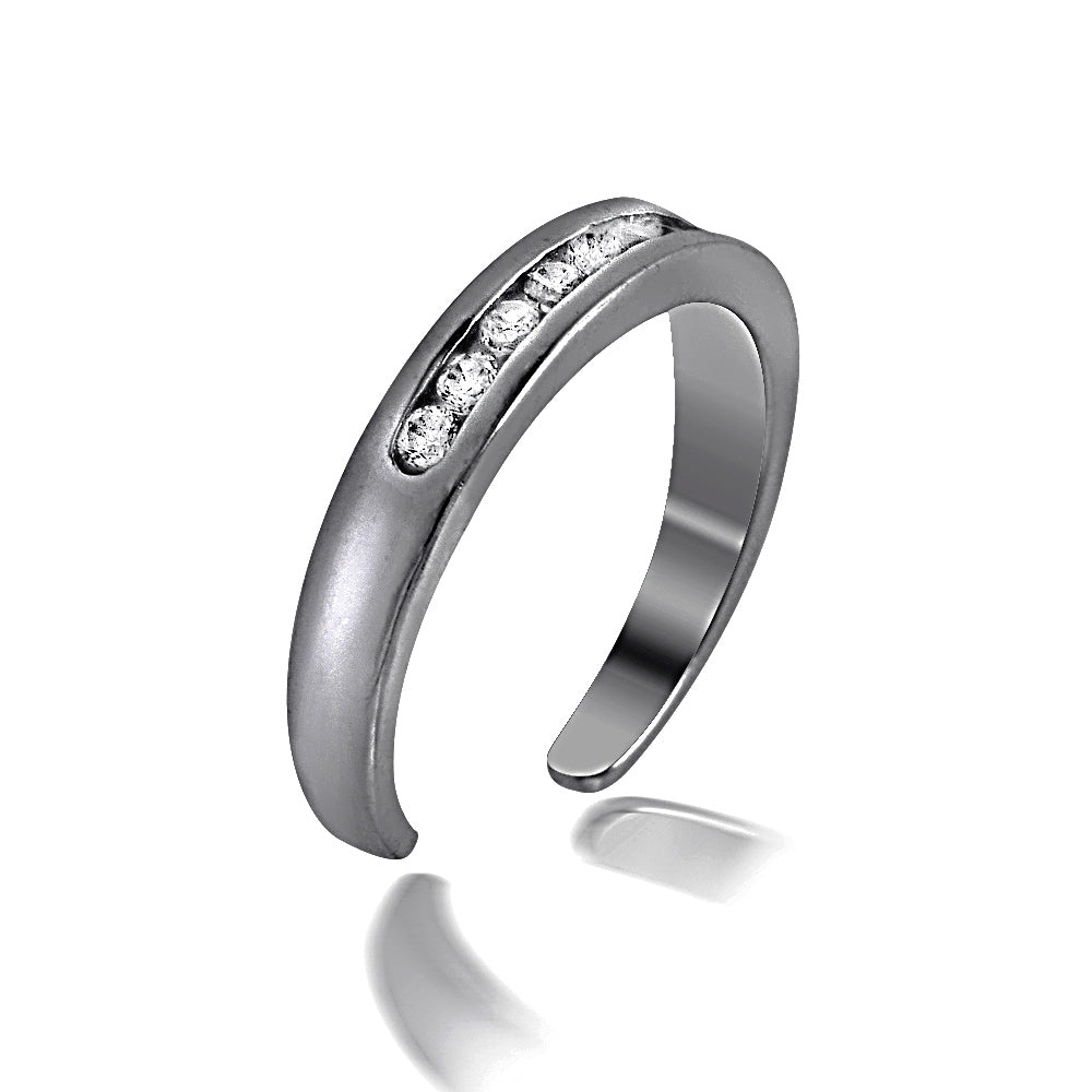 Black Flash Sterling Silver Channel Set Cubic Zirconia Toe Ring-2