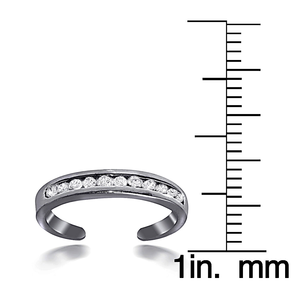Black Flash Sterling Silver Channel Set Cubic Zirconia Toe Ring-3