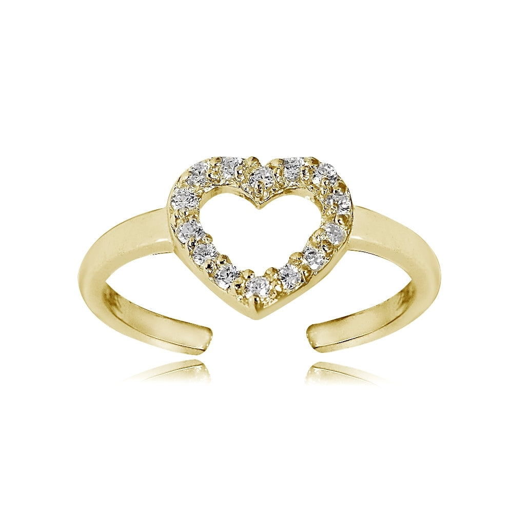 Gold Tone over Sterling Silver Cubic Zirconia Heart Toe Ring