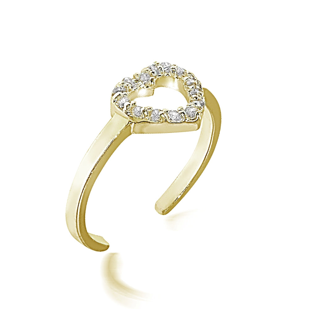 Gold Tone over Sterling Silver Cubic Zirconia Heart Toe Ring-2