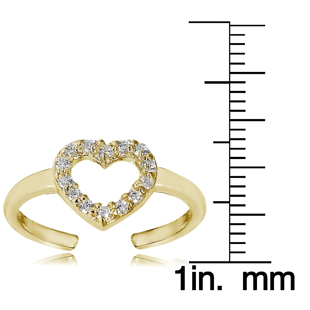 Gold Tone over Sterling Silver Cubic Zirconia Heart Toe Ring-3