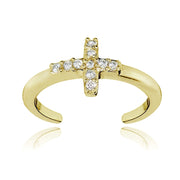 Yellow Gold Flashed Sterling Silver Cubic Zirconia Cross Toe Ring
