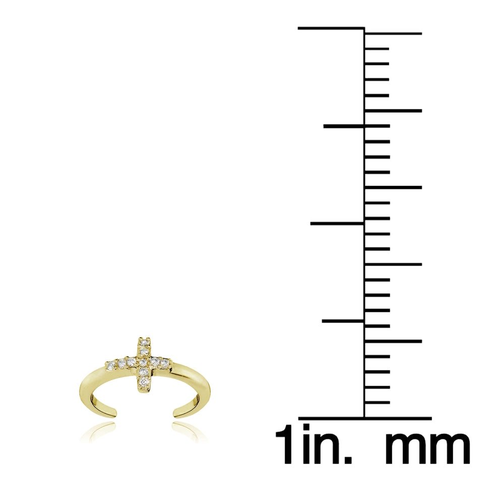 Yellow Gold Flashed Sterling Silver Cubic Zirconia Cross Toe Ring-3