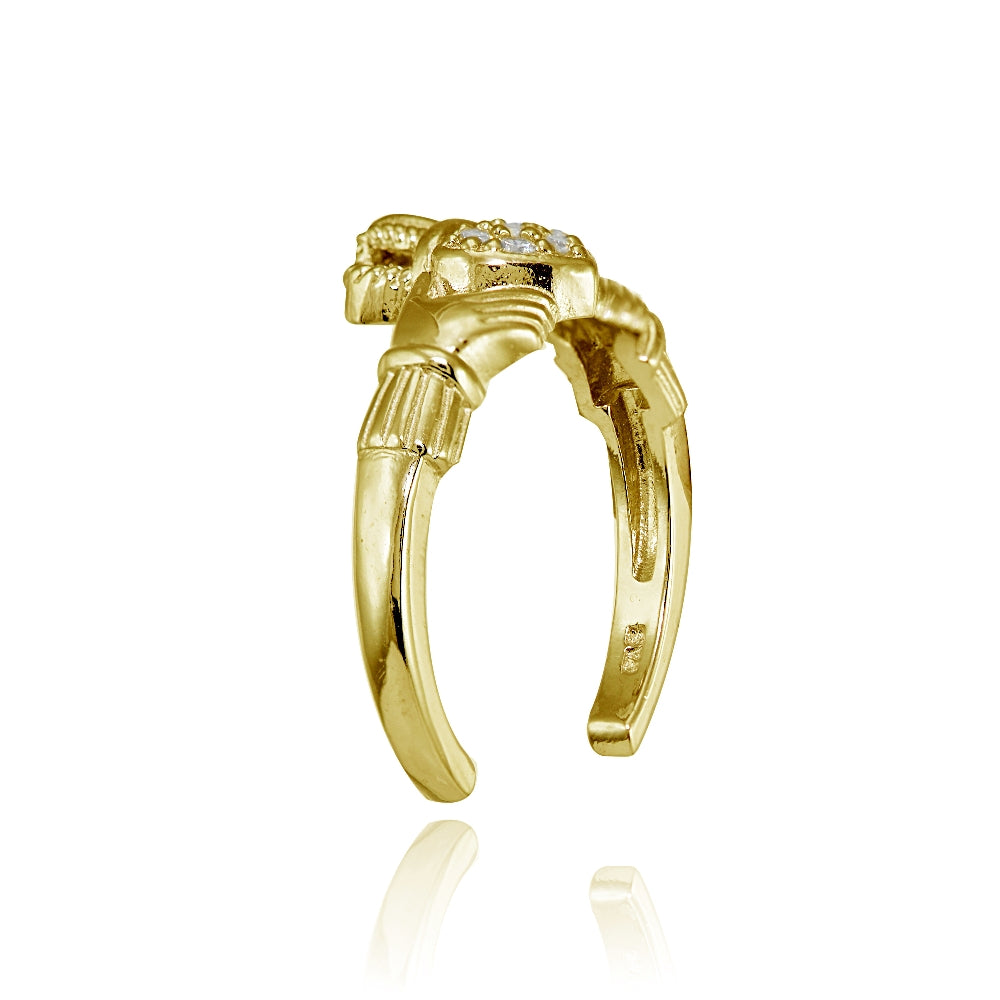 Yellow Gold Flashed Sterling Silver Cubic Zirconia Claddagh Toe Ring-2
