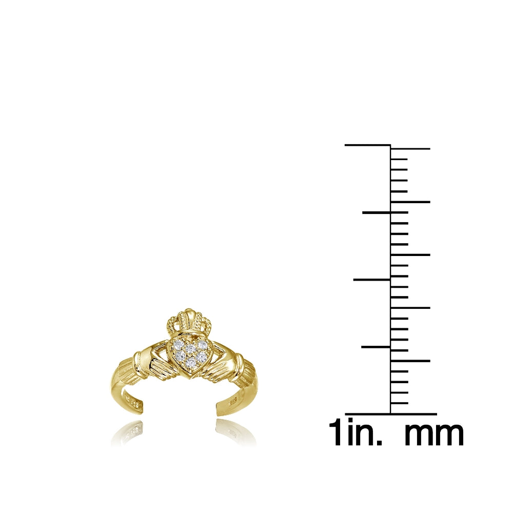 Yellow Gold Flashed Sterling Silver Cubic Zirconia Claddagh Toe Ring-3
