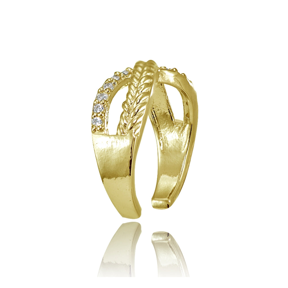Yellow Gold Flashed Sterling Silver Cubic Zirconia Braided Infinty Toe Ring-2