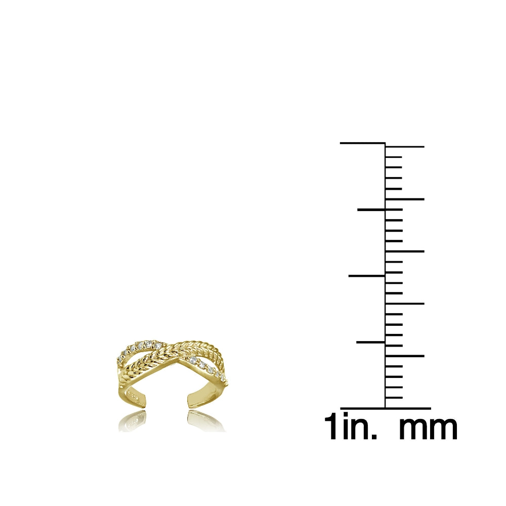 Yellow Gold Flashed Sterling Silver Cubic Zirconia Braided Infinty Toe Ring-3