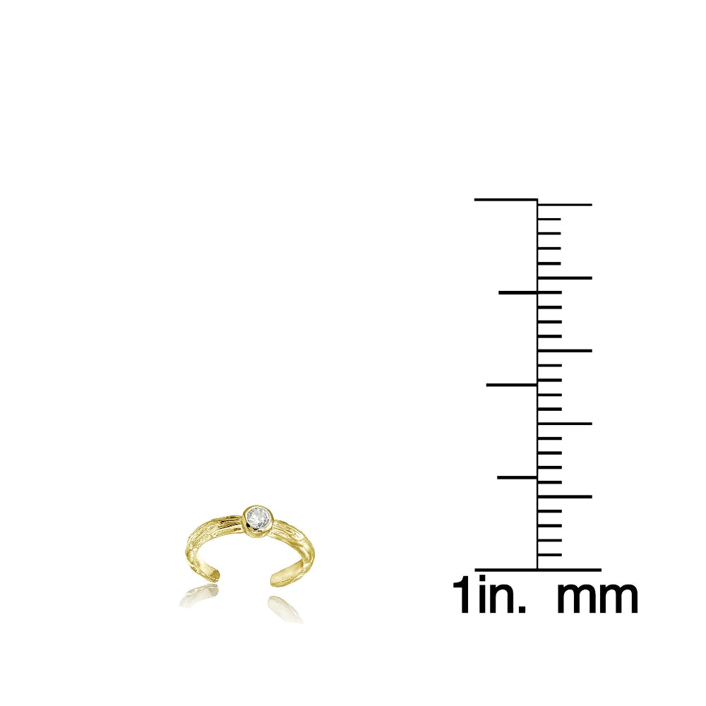 Yellow Gold Flashed Sterling Silver Cubic Zirconia Bezel-Set Hammered Toe Ring-3