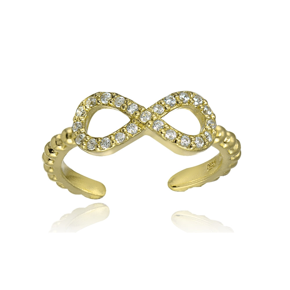 Yellow Gold Flashed Sterling Silver Cubic Zirconia Rope Infinity Toe Ring