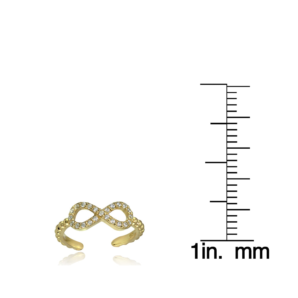 Yellow Gold Flashed Sterling Silver Cubic Zirconia Rope Infinity Toe Ring-3