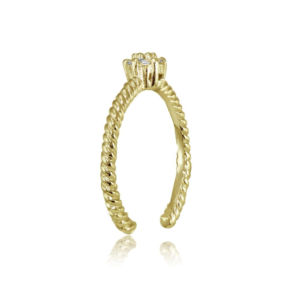 Yellow Gold Flashed Sterling Silver Cubic Zirconia Flower Rope Toe Ring-2