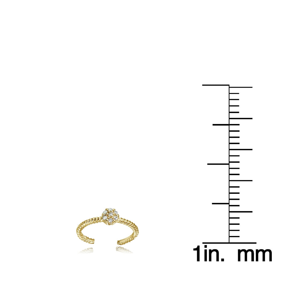 Yellow Gold Flashed Sterling Silver Cubic Zirconia Flower Rope Toe Ring-3