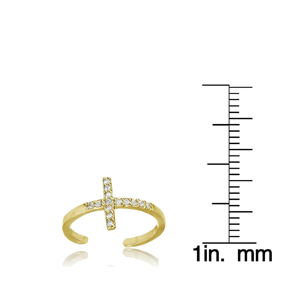 Yellow Gold Flashed Sterling Silver Cubic Zirconia Sideways Cross Toe Ring-3