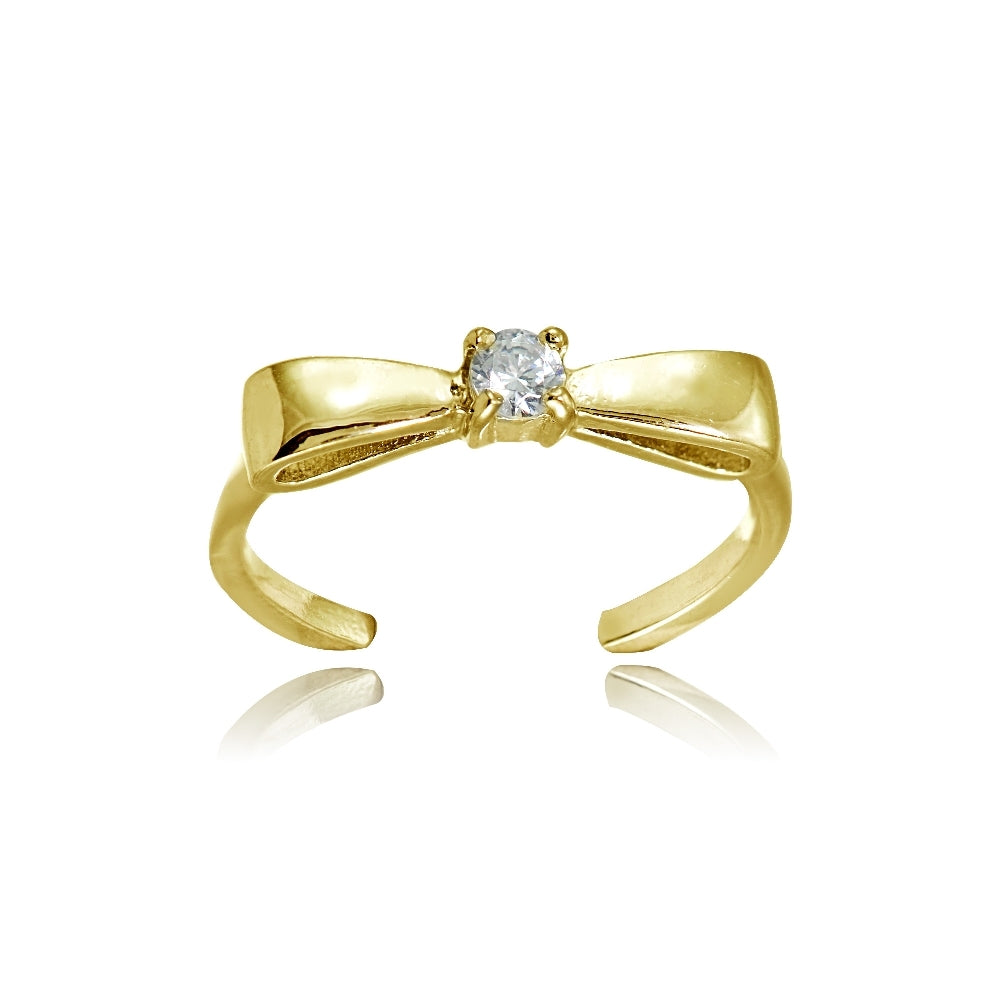 Yellow Gold Flashed Sterling Silver Cubic Zirconia Bow Tie Toe Ring