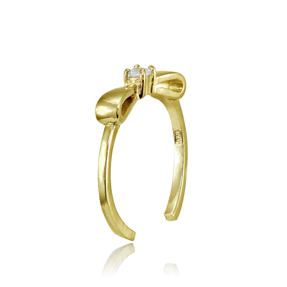 Yellow Gold Flashed Sterling Silver Cubic Zirconia Bow Tie Toe Ring-2