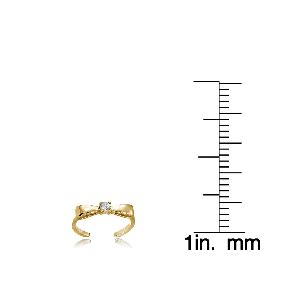 Yellow Gold Flashed Sterling Silver Cubic Zirconia Bow Tie Toe Ring-3