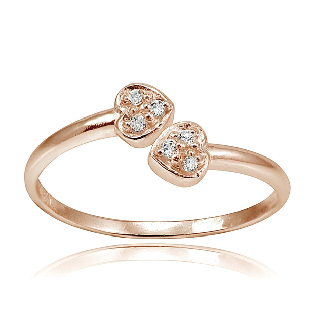 Rose Gold Tone Over Sterling Silver CZ Double Heart Toe Ring