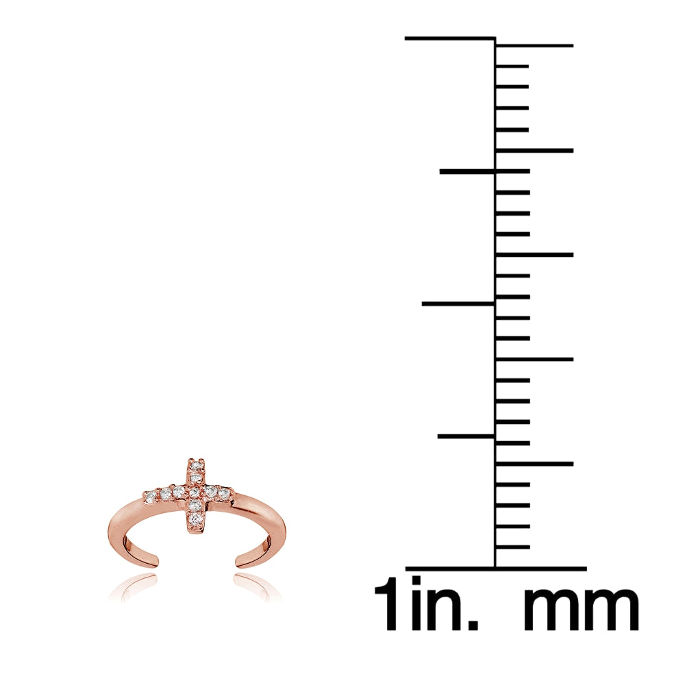 Rose Gold Flashed Sterling Silver Cubic Zirconia Cross Toe Ring-3