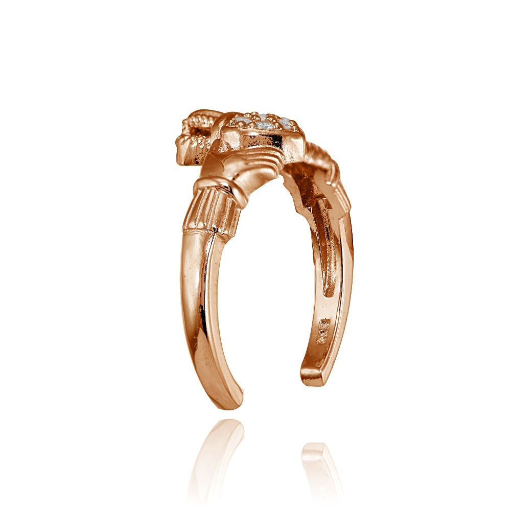 Rose Gold Flashed Sterling Silver Cubic Zirconia Claddagh Toe Ring-2