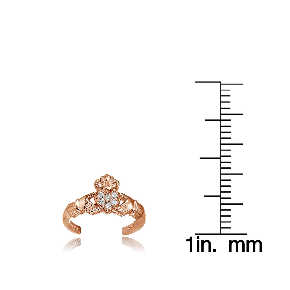 Rose Gold Flashed Sterling Silver Cubic Zirconia Claddagh Toe Ring-3