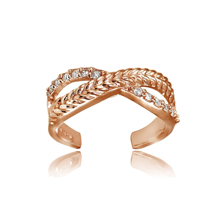 Rose Gold Flashed Sterling Silver Cubic Zirconia Braided Infinty Toe Ring