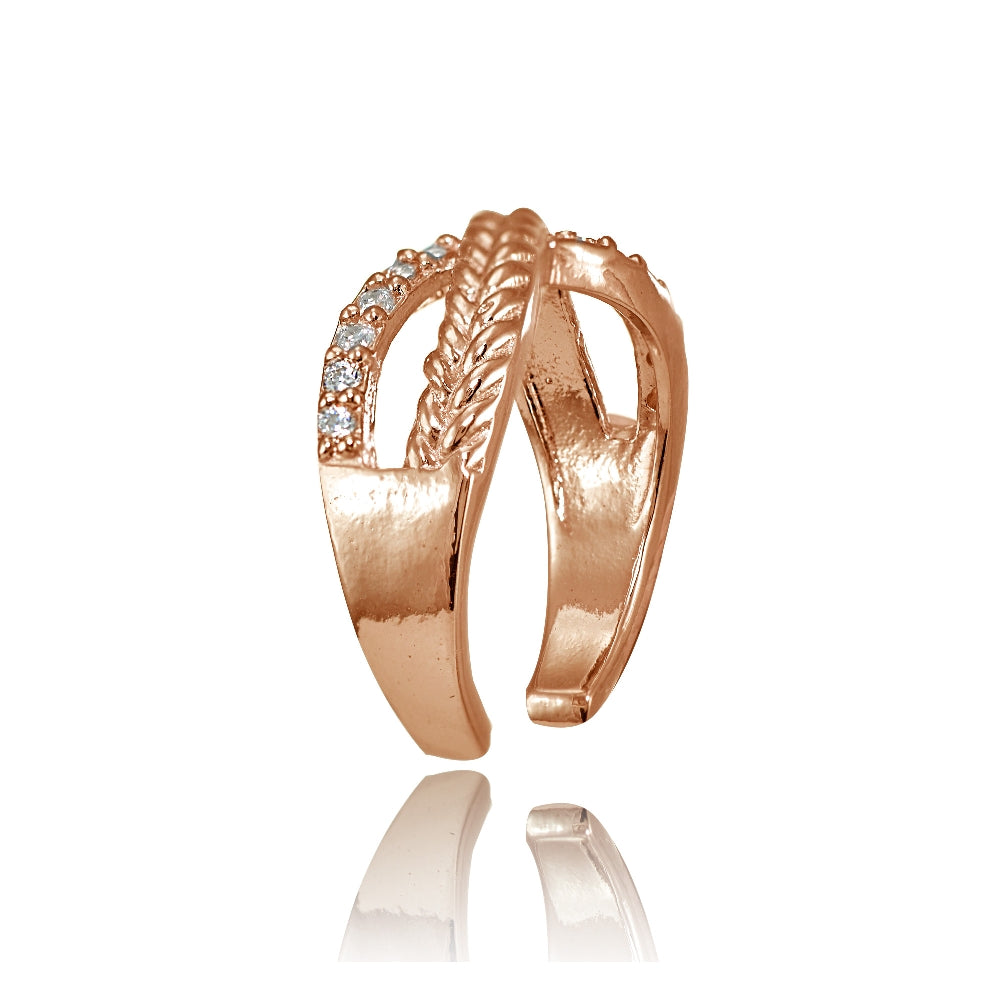 Rose Gold Flashed Sterling Silver Cubic Zirconia Braided Infinty Toe Ring-2