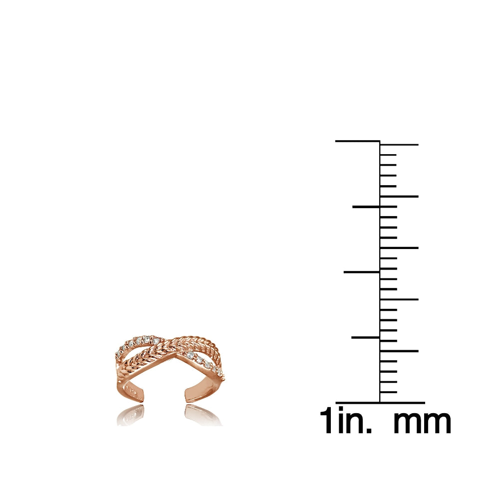 Rose Gold Flashed Sterling Silver Cubic Zirconia Braided Infinty Toe Ring-3