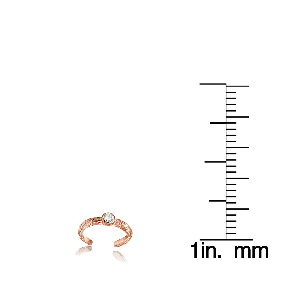 Rose Gold Flashed Sterling Silver Cubic Zirconia Bezel-Set Hammered Toe Ring-3