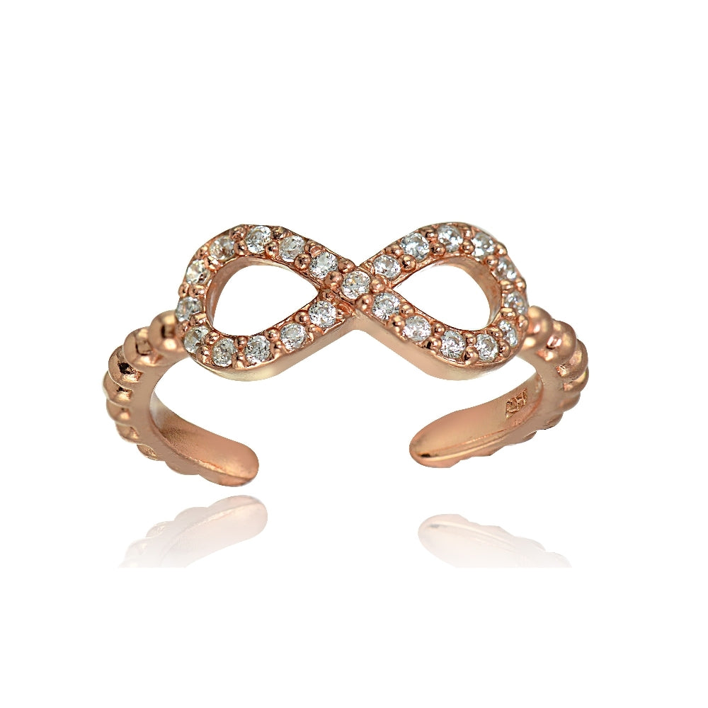 Rose Gold Flashed Sterling Silver Cubic Zirconia Rope Infinity Toe Ring